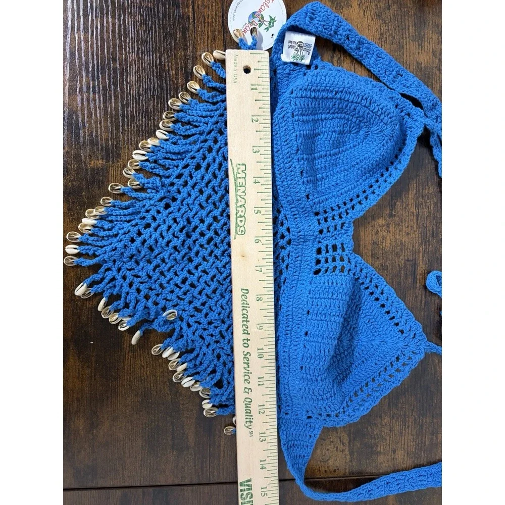 Island Planet Miami Beach Blue Crochet Shell‎ Beads Crop Top Size S